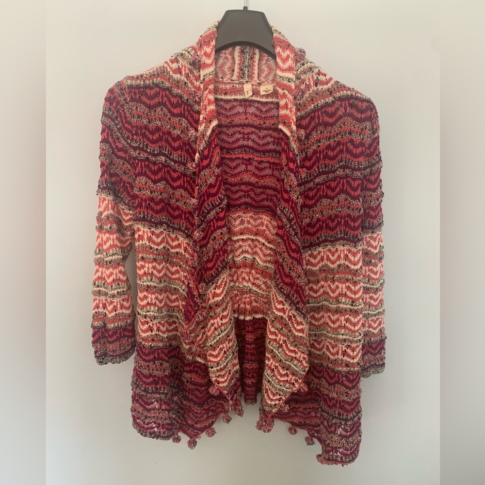 Moth Anthropologie Cardigan Med/Lg pompom open shawl Bohemian Sweater